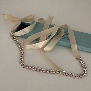 Ivory satin and rhinestone belt